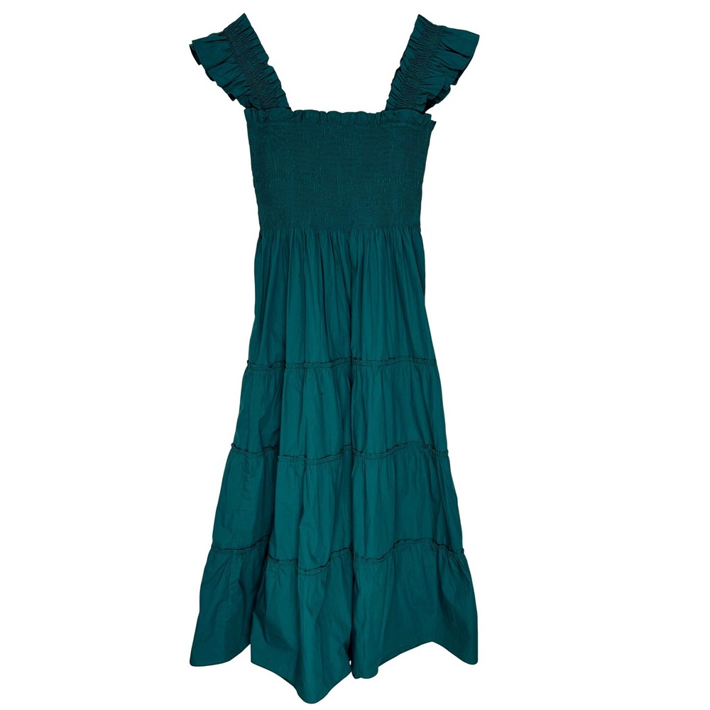 Quince 100% Organic Cotton Poplin Smocked Midi Dress in Garden Green L - Picture 5 of 11